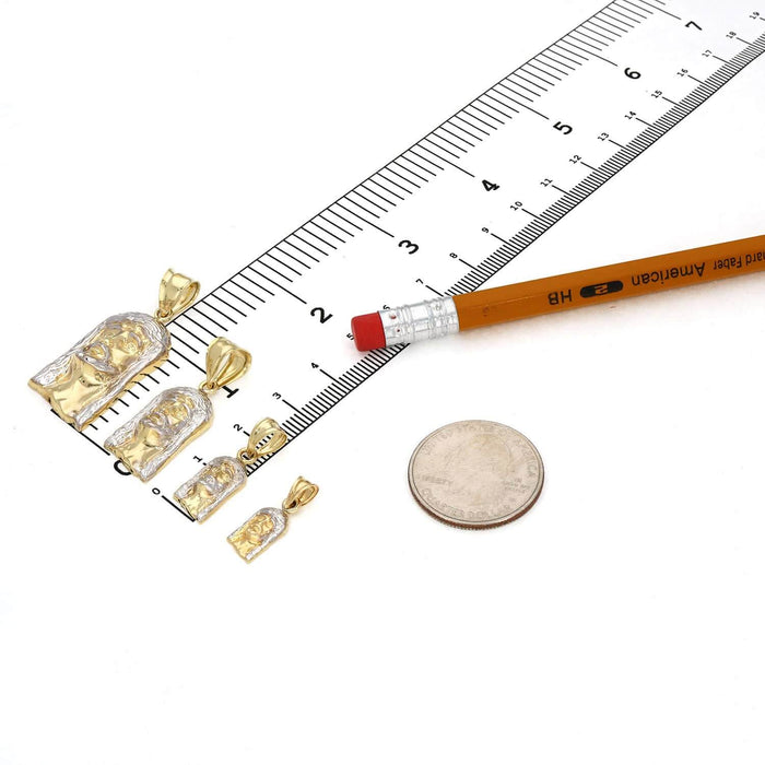 10K Gold Yellow White Diamond-Cut Jesus Head Pendant 0.8”-2.8"