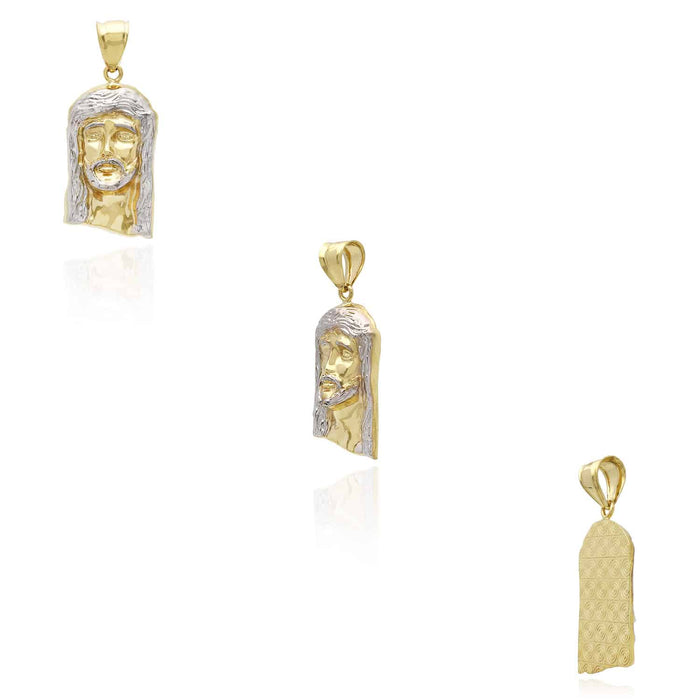 10K Gold Yellow White Diamond-Cut Jesus Head Pendant 0.8”-2.8"
