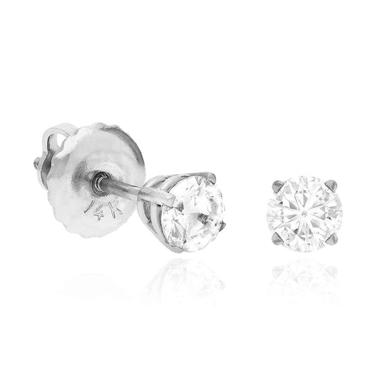 0.2-0.5CTW Lab-Diamond 14K White Gold Solitaire Stud Earrings 3mm-4.1mm
