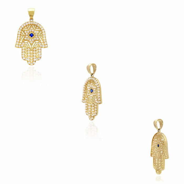 CZ And Sapphire 10K Gold Yellow Star David Hamsa Pendant