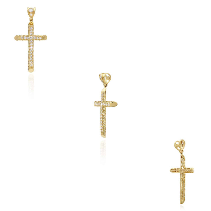 14K Yellow Gold CZ 2.5" Religious Cross Pendant