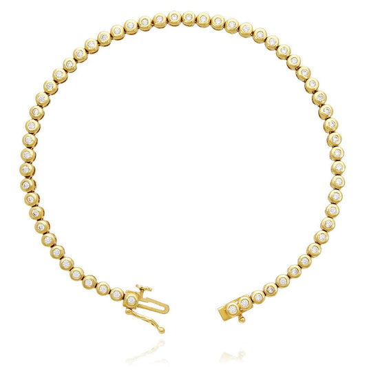 1.20CTW Bezel Set Round CZ 14K Gold Yellow Tennis Bracelet 8"