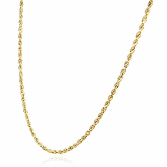 10K Yellow Gold 2mm Diamond-Cut Rope Chain (Solid Links) 16"-26"