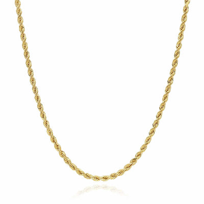 10K Yellow Gold 3mm Diamond-Cut Rope Chain (Solid Links) 18"-28"