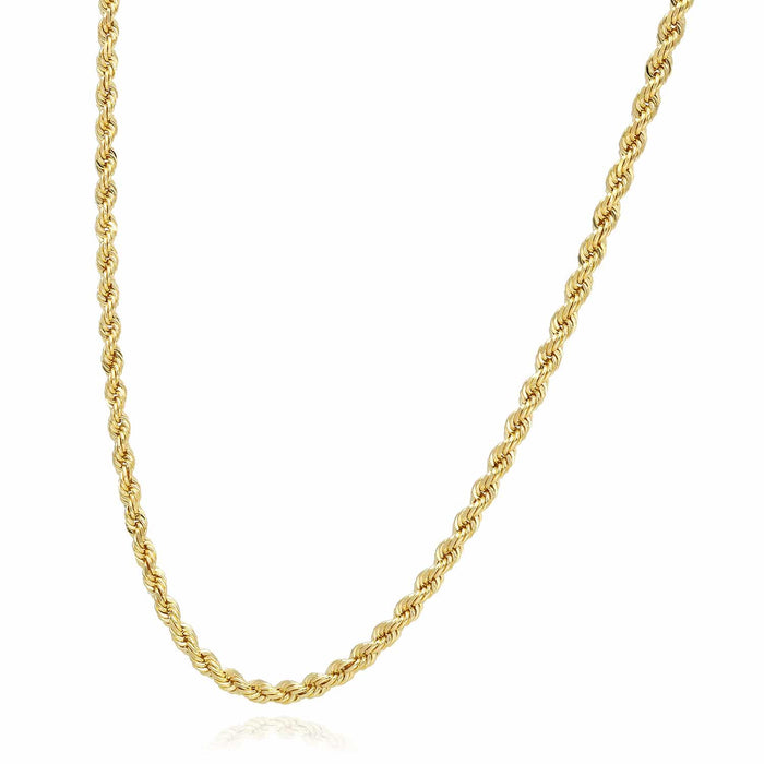 10K Yellow Gold 3mm Diamond-Cut Rope Chain (Solid Links) 18"-28"