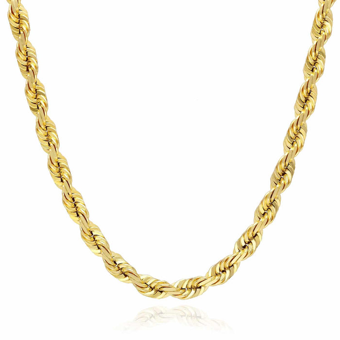 10K Yellow Gold 5mm Diamond-Cut Rope Chain (Solid Links) 18"-28"
