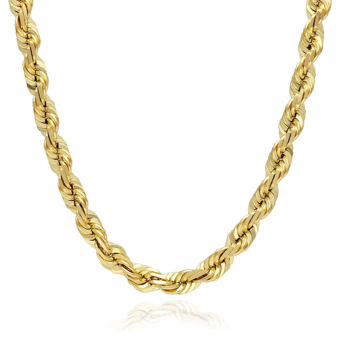 10K Yellow Gold 7mm Diamond-Cut Rope Chain (Solid Links) 18"-28"