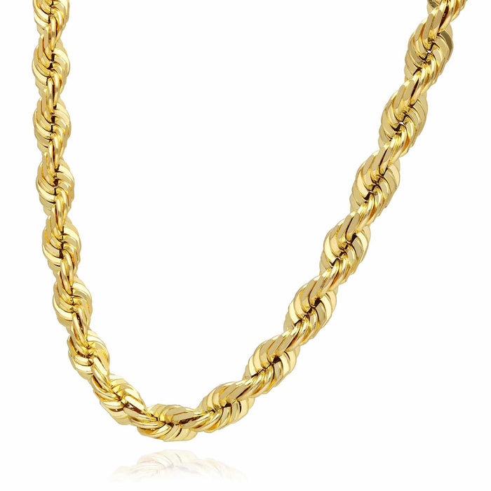 10K Yellow Gold 7mm Diamond-Cut Rope Chain (Solid Links) 18"-28"