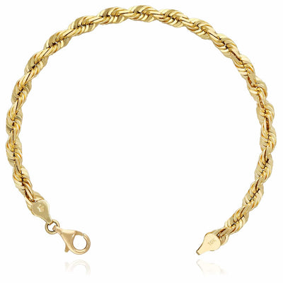 10K Yellow Gold 3mm-7.5mm Diamond-Cut Rope Bracelet (Solid Links) 8.5"