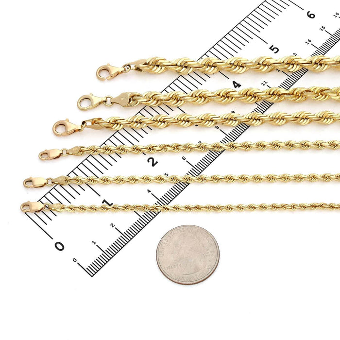 10K Yellow Gold 3mm-7.5mm Diamond-Cut Rope Bracelet (Solid Links) 8.5"