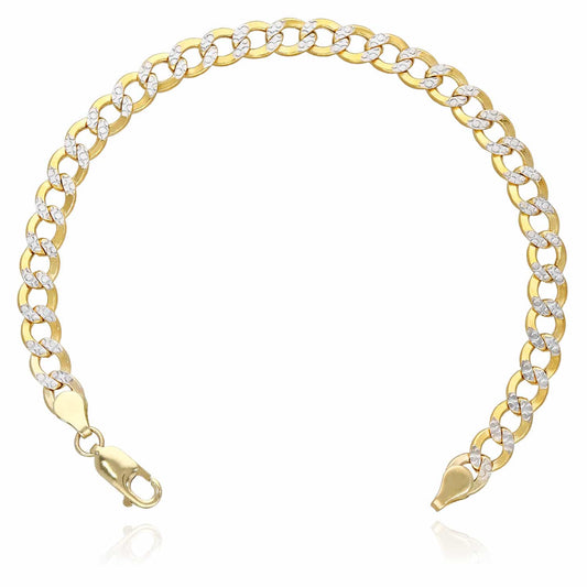 10K Gold Yellow Diamond-Cut 5mm, 6.5mm Hollow Cuban Bracelet 8"