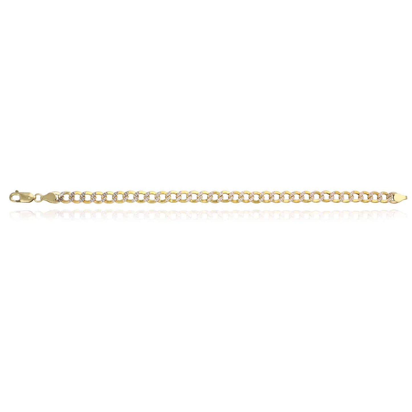 10K Gold Yellow Diamond-Cut 5mm, 6.5mm Hollow Cuban Bracelet 8"