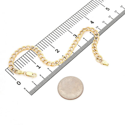 10K Gold Yellow Diamond-Cut 5mm, 6.5mm Hollow Cuban Bracelet 8"