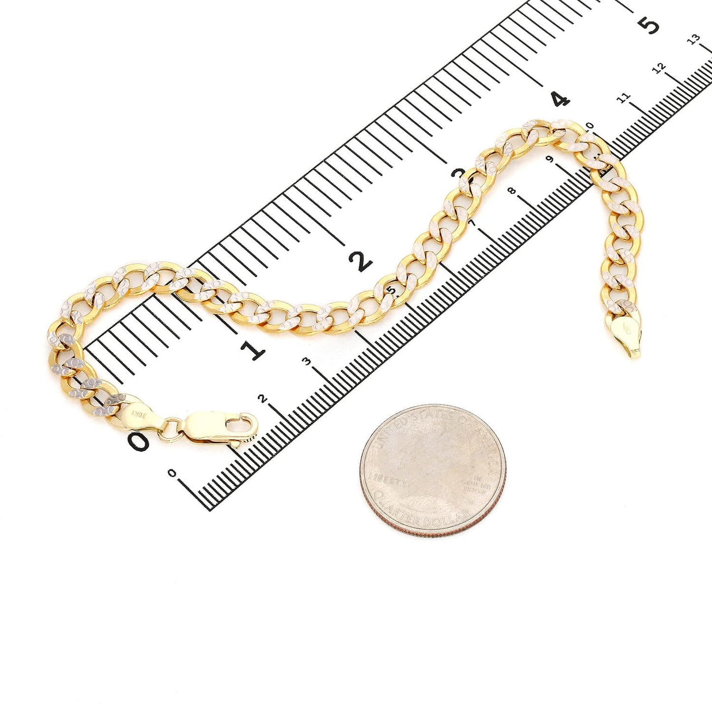 10K Gold Yellow Diamond-Cut 5mm, 6.5mm Hollow Cuban Bracelet 8"