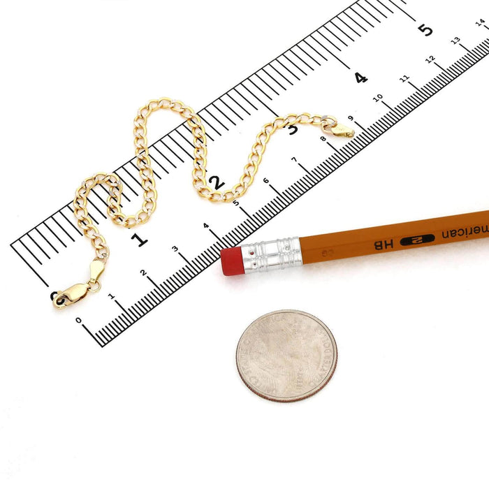 10K Gold Yellow Diamond-Cut 3.5mm-4.5mm Cuban Bracelet (Hollow) 8"