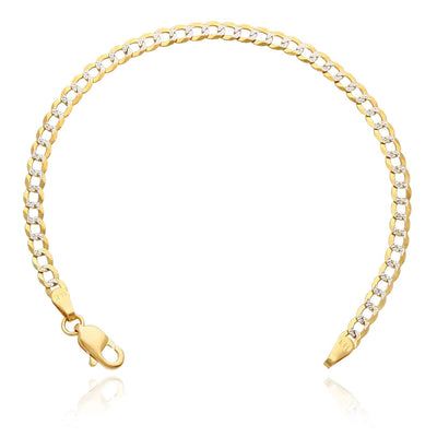 14K Yellow Gold 3.2mm Diamond-Cut Pave Cuban Curb Bracelet (Solid Links) 6"-7.5"