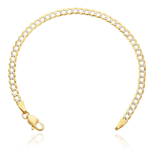 14K Gold Yellow 3.2mm Diamond Cut Pave Solid Cuban Curb Bracelet 6" 7" 7.5"
