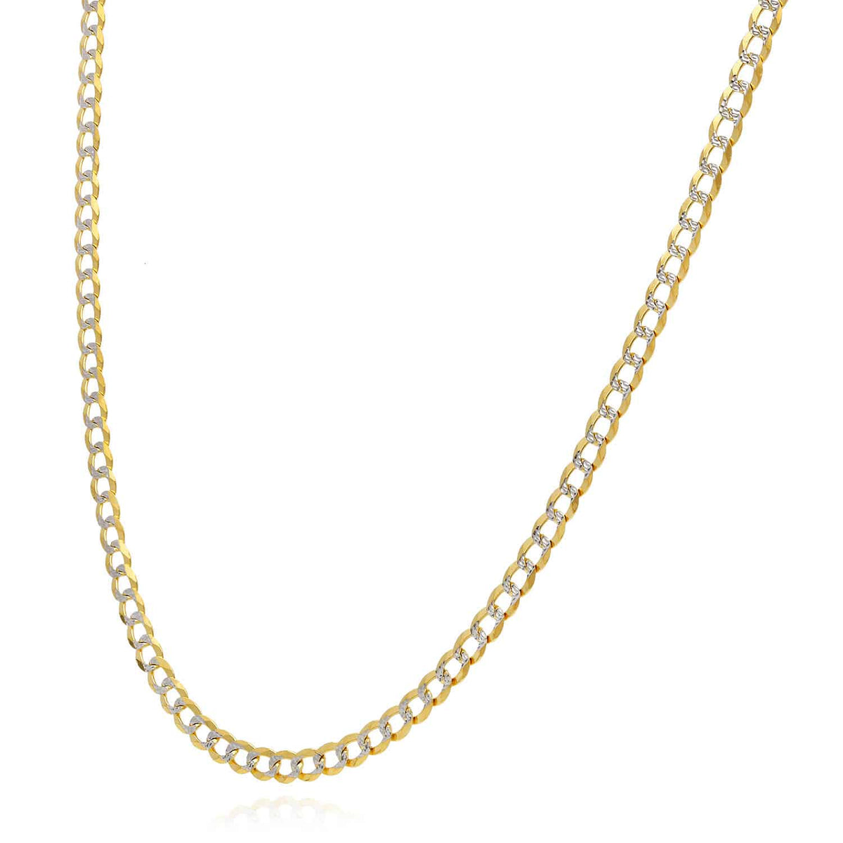 14K Yellow Gold 3.2mm Diamond-Cut Pave Cuban Curb Chain (Solid Links) 16"-26"