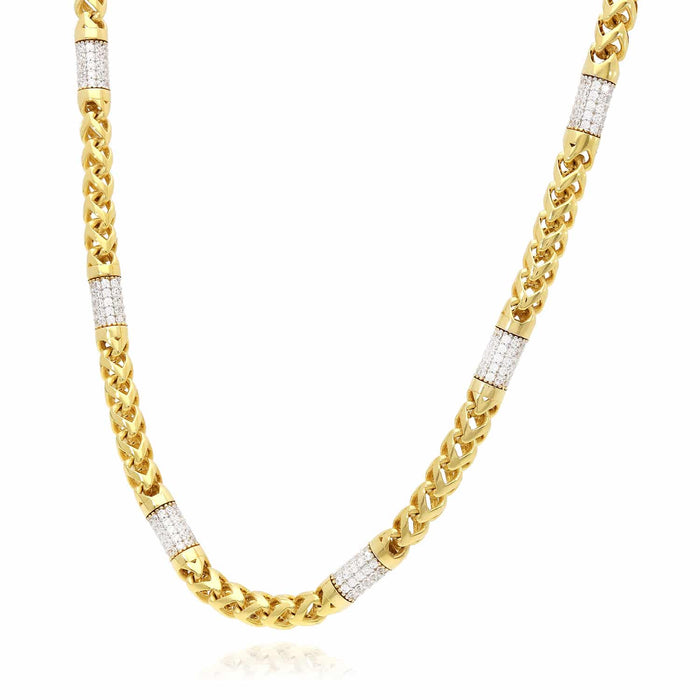 14K Yellow Gold 5mm Round Franco CZ Bullet Chain (Hollow) 22"-26"