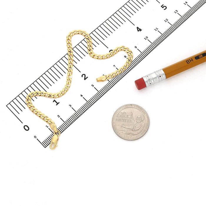 18K Yellow Gold Over Silver 3.6mm Cuban Curb Bracelet (Solid Links) 7"-8"