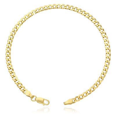 18K Yellow Gold Over Silver 3.6mm Cuban Curb Bracelet (Solid Links) 7"-8"