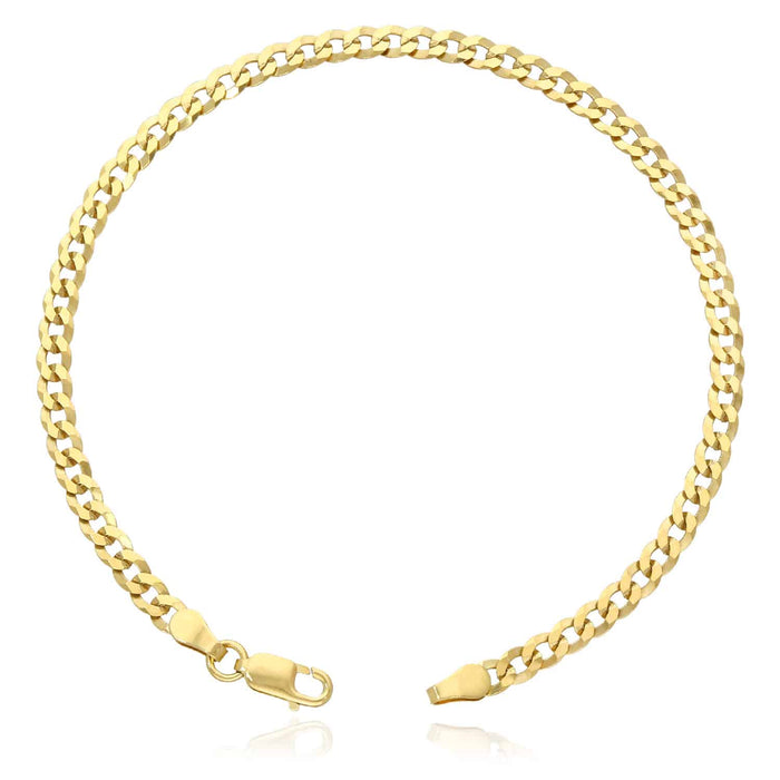 18K Yellow Gold Over Silver 3.6mm Cuban Curb Bracelet (Solid Links) 7"-8"