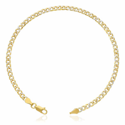 Yellow Gold Over Silver 3.6mm Diamond-Cut Pave Cuban Curb Bracelet (Solid Links) 7"-9"