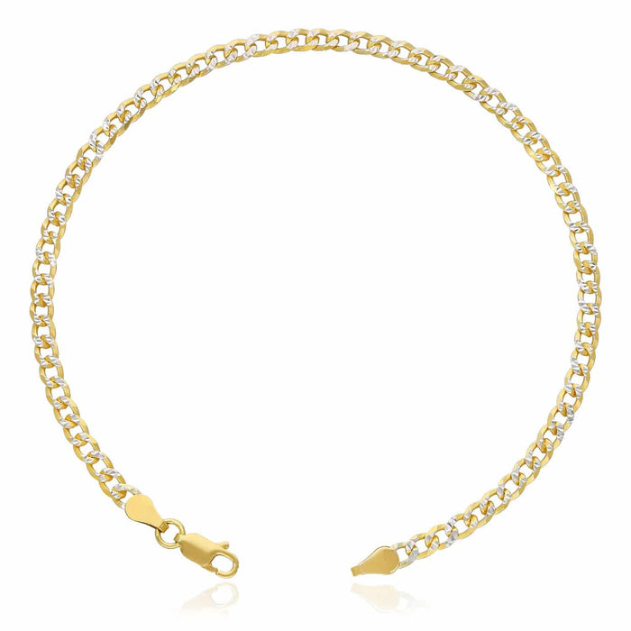 Yellow Gold Over Silver 3.6mm Diamond-Cut Pave Cuban Curb Bracelet (Solid Links) 7"-9"