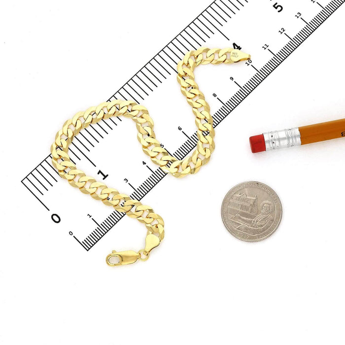 Yellow Gold Over Silver 7.2mm Cuban Bracelet (Solid Links) 7"-9.2"