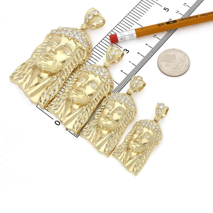 14K Yellow Gold CZ Jesus Head Pendant 1.6"-3.5"