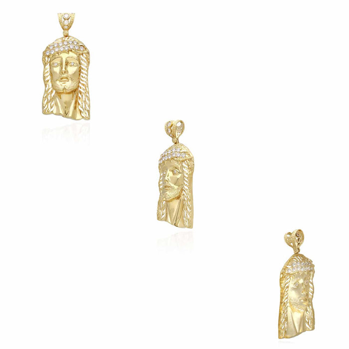 14K Yellow Gold CZ Jesus Head Pendant 1.6"-3.5"