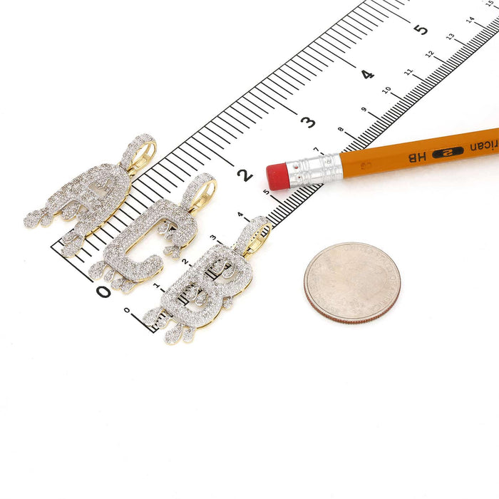 0.65CTW Natural Diamond 10K Gold Dripping Initial Letter Pendant 1.6"