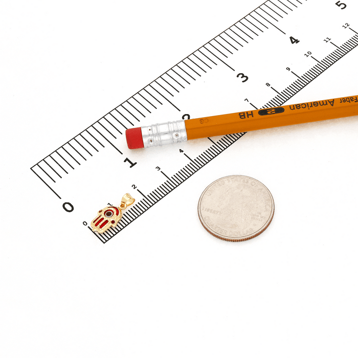 14K Gold Blue Red Evil Eye Small Hamsa Small Pendant 0.7"