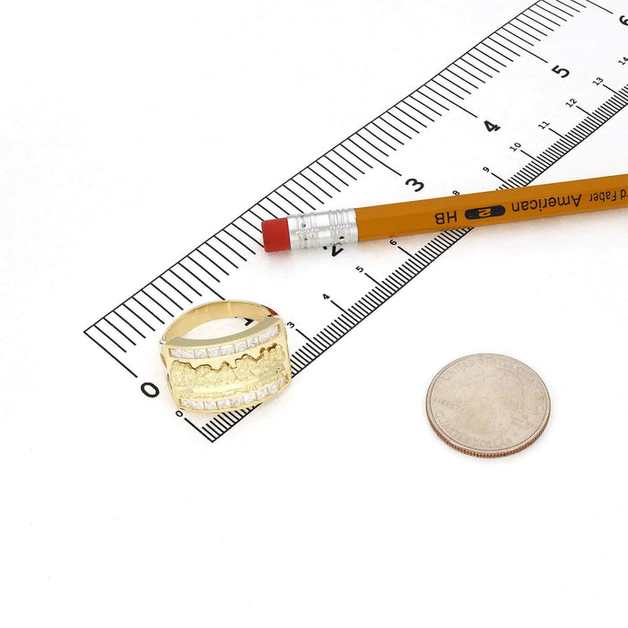 10K Gold Yellow Princess-Cut Channel CZ Last Supper Signet Ring