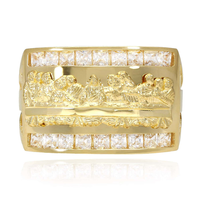 10K Gold Yellow Princess-Cut Channel CZ Last Supper Signet Ring