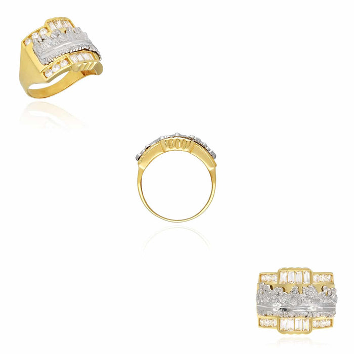 10K Gold Yellow Baguette and Round CZ Last Supper Ring