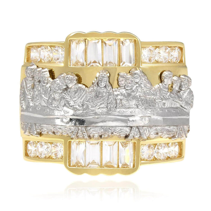 10K Gold Yellow Baguette and Round CZ Last Supper Ring