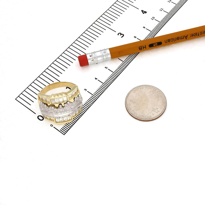 10K Gold Yellow Baguette and Round CZ Last Supper Ring