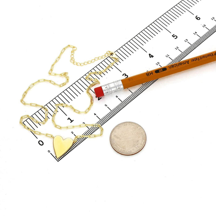 14K Yellow Gold Over Silver Heart Paperclip Necklace (Solid Links) 16"-18"