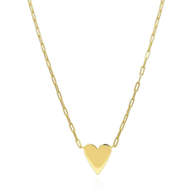 14K Yellow Gold Over Silver Heart Paperclip Necklace (Solid Links) 16"-18"