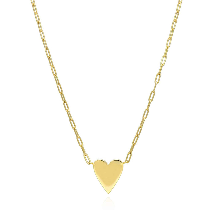 14K Yellow Gold Over Silver Heart Paperclip Necklace (Solid Links) 16"-18"