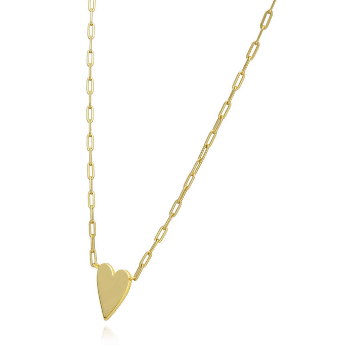 14K Yellow Gold Over Silver Heart Paperclip Necklace (Solid Links) 16"-18"