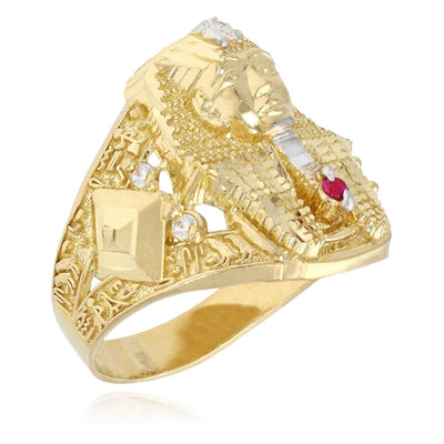 Solid 10K Gold Yellow CZ with Ruby Pharaoh Head Ring