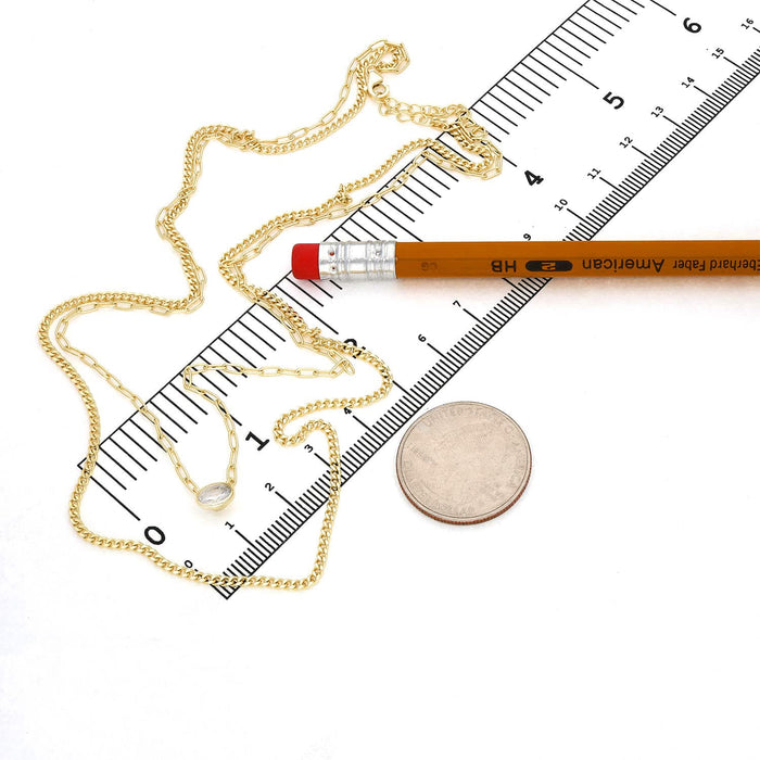 Yellow Gold Over Silver Paperclip Cuban CZ Round Layer Necklace (Solid Links) 16"-18" Adjustable