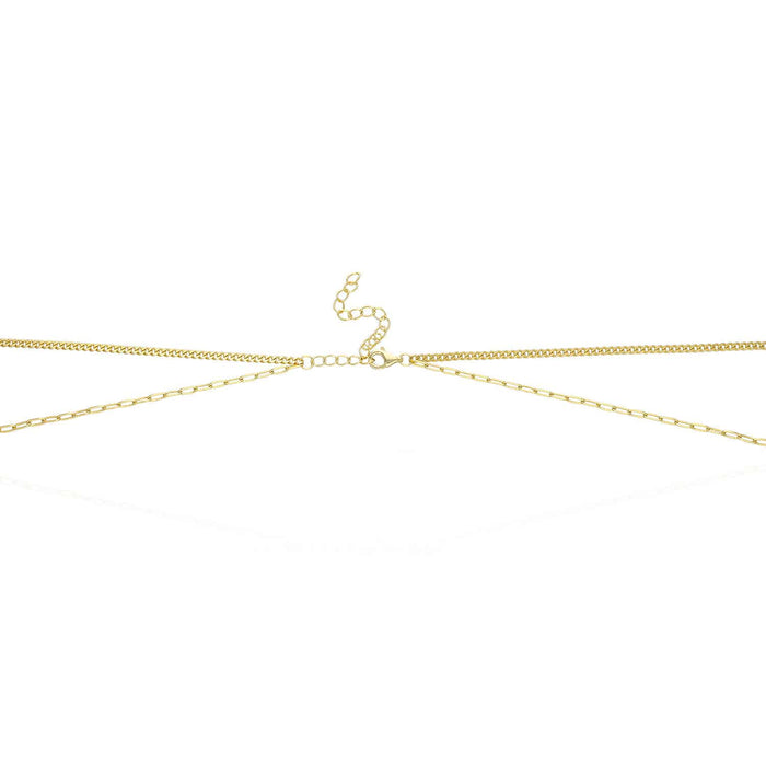 Yellow Gold Over Silver Paperclip Cuban CZ Round Layer Necklace (Solid Links) 16"-18" Adjustable