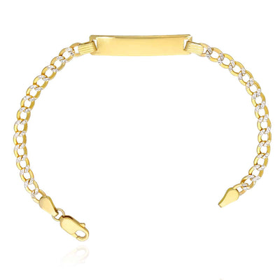 10K Yellow Gold 3.6mm Diamond-Cut Pave Cuban ID Bracelet (Hollow) 6"