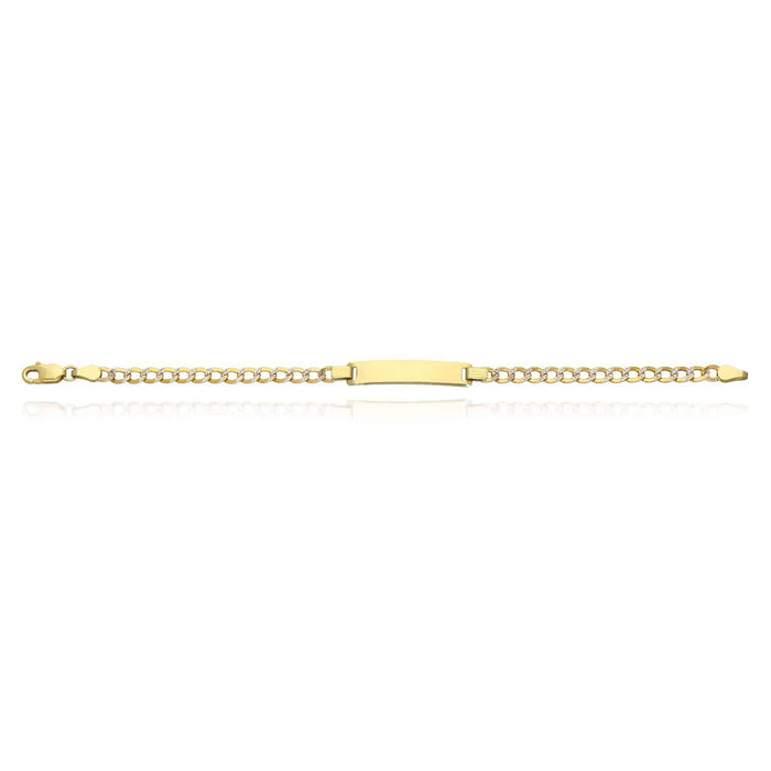 10K Yellow Gold 3.6mm Diamond-Cut Pave Cuban ID Bracelet (Hollow) 6"