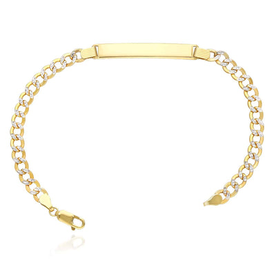 14K Yellow Gold 5.3mm Diamond-Cut Pave Cuban ID Bracelet (Solid Links) 8"