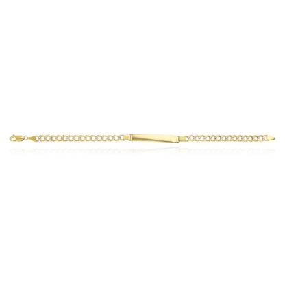Solid 14K Yellow Gold 5.3mm Diamond-Cut Pave Cuban ID Bracelet 8"