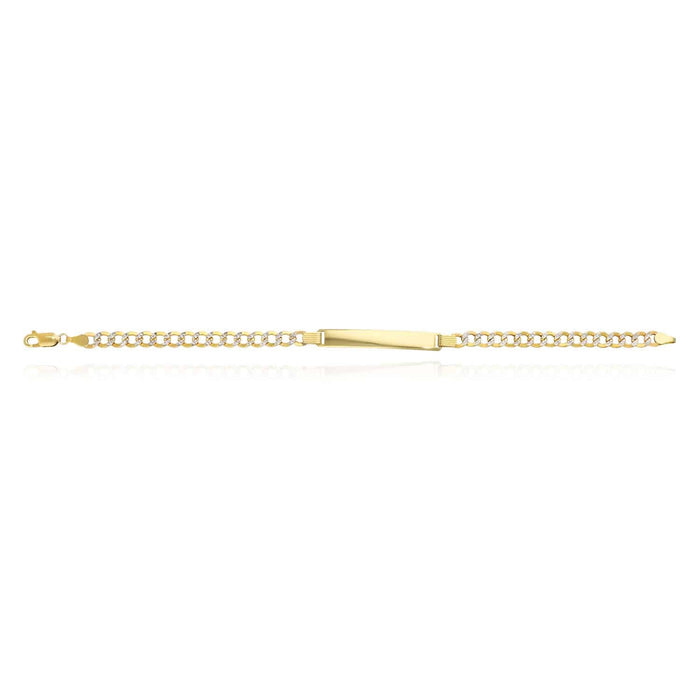 14K Yellow Gold 5.3mm Diamond-Cut Pave Cuban ID Bracelet (Solid Links) 8"